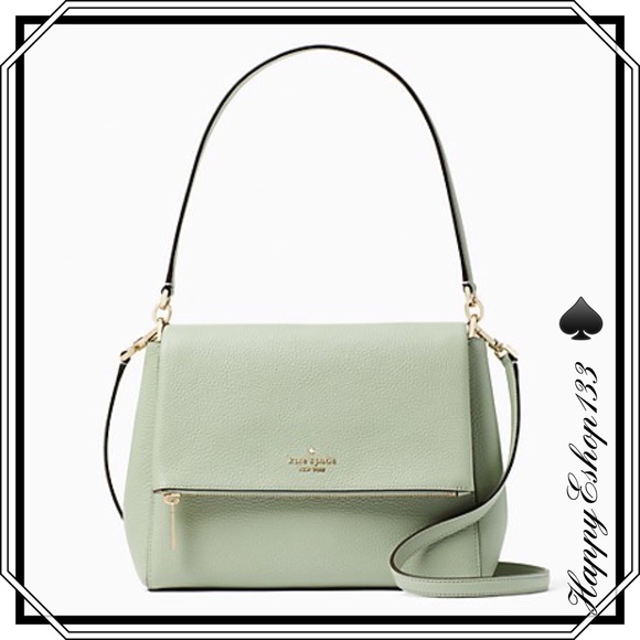 Kate spade pebbled leather fold over flap bag crea